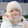 thumbnail image 2 of Gorro de otoño e invierno para mujer, forro polar, grueso, resistente al frío, bufanda, gorro integrado, gorro cálido con giro, gorro de lana de punto con punta cerrada, 2 of 5
