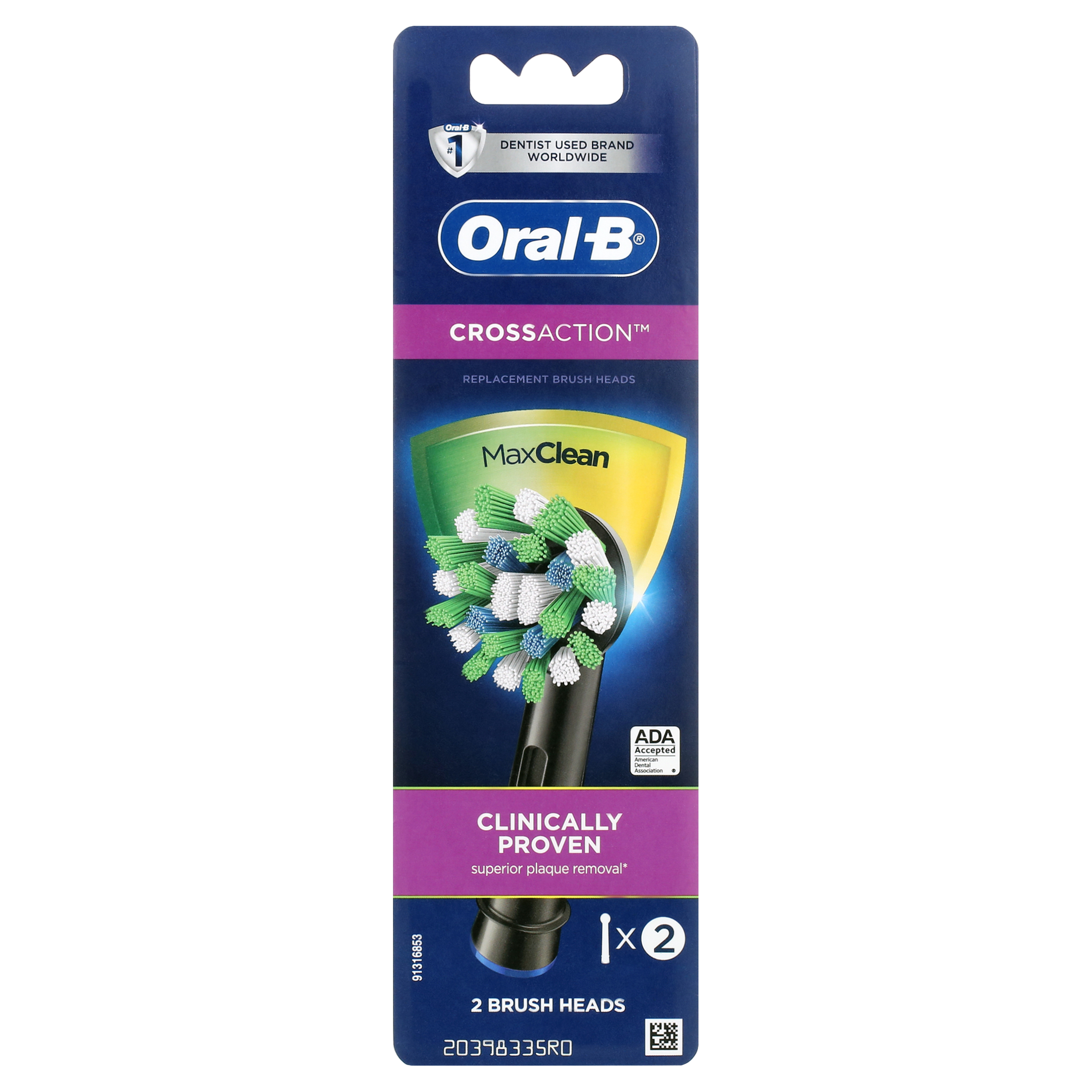 Oral-B CrossAction Replacement Brush Heads, Black, 2 Count photo 1