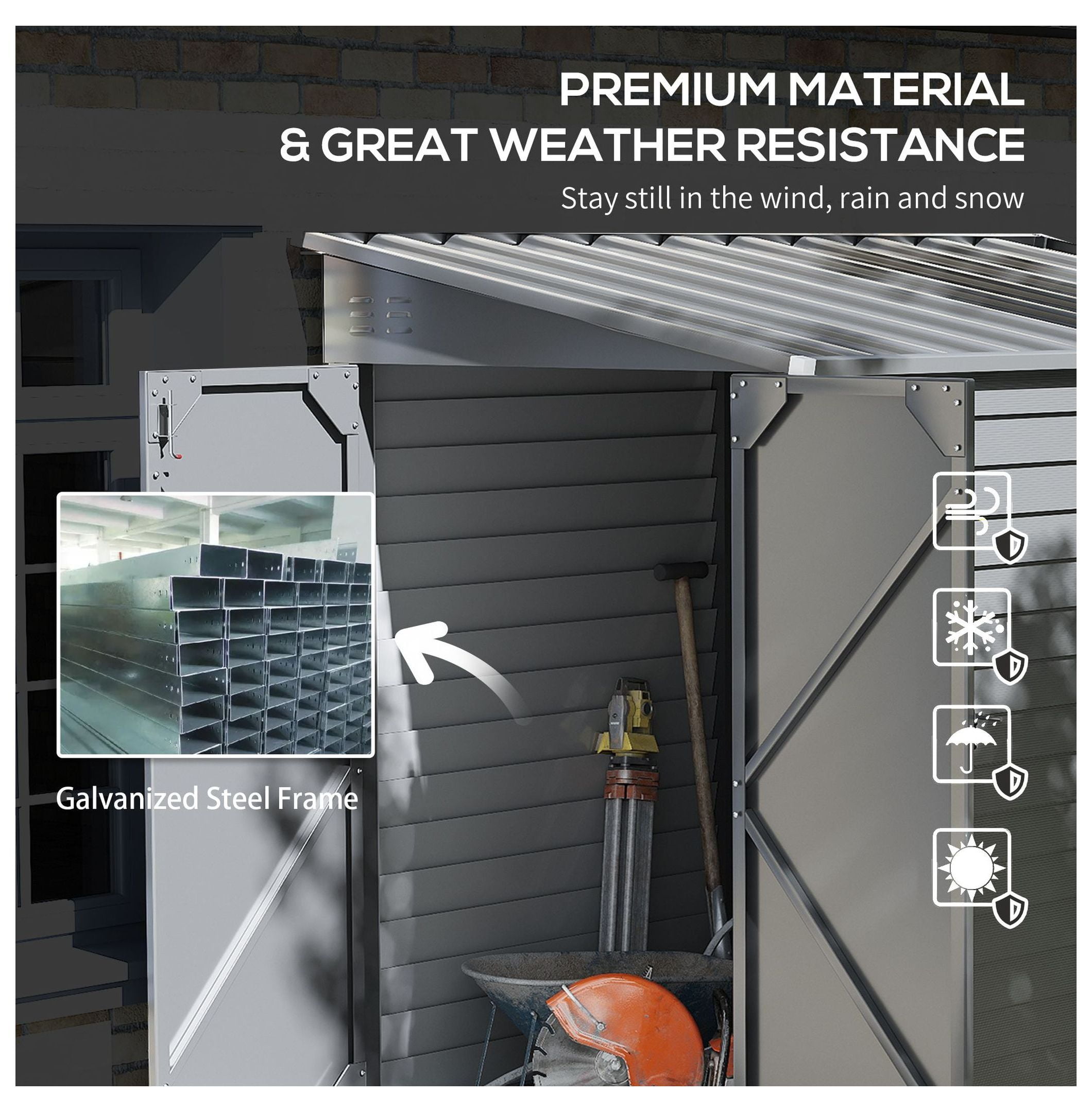5'x9' Metal Storage Shed Outdoor, Lean To Tool House w/ Foundation, Lockable Door & Vents - Gray