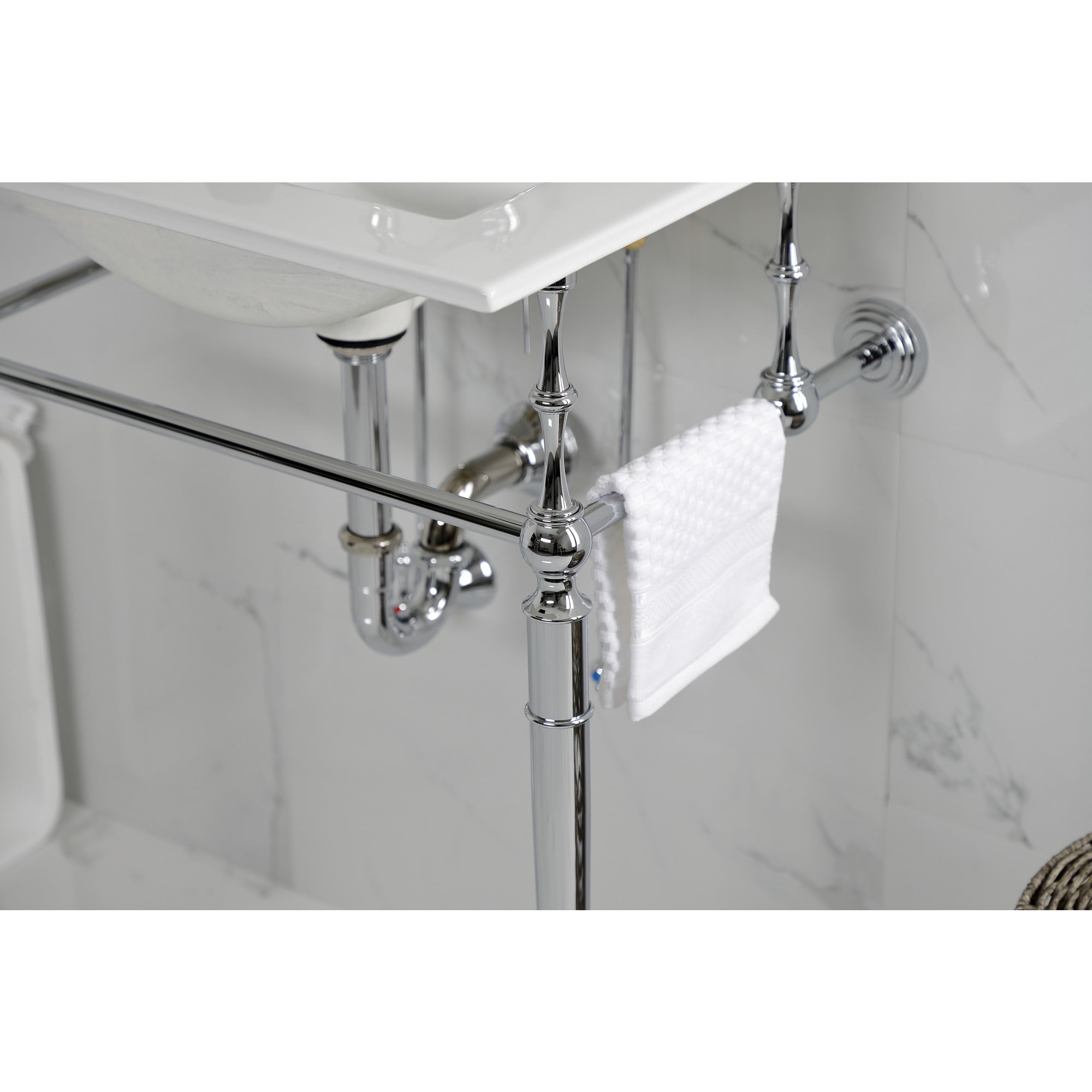 Kingston Brass KVPB24187W1CP Edwardian 24" Ceramic Console Sink with Brass Legs (1-Hole), White/Polished Chrome