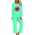 thumbnail image 2 of Puntoco Traje De Pantalón Y Manga Larga Con Cuello Redondo Y Estampado De Cáncer De Mama Para Mujer, Color Verde Menta, L, 2 of 4