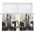 thumbnail image 2 of Brown Bear Semi Sheer Window Curtains 54 Inches Long, Retro Forest Nature Tree Silhouette Mountain Rod Pocket Voile Silky Chiffon Curtain Light Filtering Drapes for Living Room, 52"x54", 2 Panels, 2 of 9
