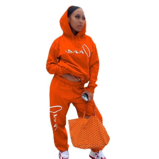 UKAP Ropa de descanso para mujer, sudaderas con capucha, sudaderas y pantalones de chándal, conjunto de 2 piezas con estampado de letras, mono deportivo para salón