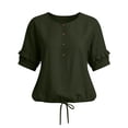 thumbnail image 6 of Hfnxid Summer Shirts for Women Crew Neck Puff Short Sleeve Shirt Lightweight Vacation Button Up Shirt Summer Solid Casual Travel Blouses Green XXL, 6 of 8