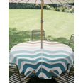 thumbnail image 2 of Outdoor Tablecloth with Umbrella Hole, Teal Brown Ombre Spillproof Waterproof Outdoor Table Cover, Modern Art Gradient White Geometric Patio Tablecloths for Party/Garden/Picnic, Round 60 inch, 2 of 9