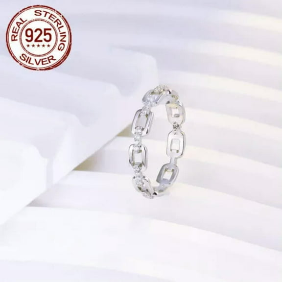 S925 Sterling Silver 925 CZ Women Cuban Link Tennis Wedding Engagement Ring