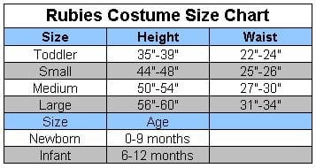 Costume Box Size Chart