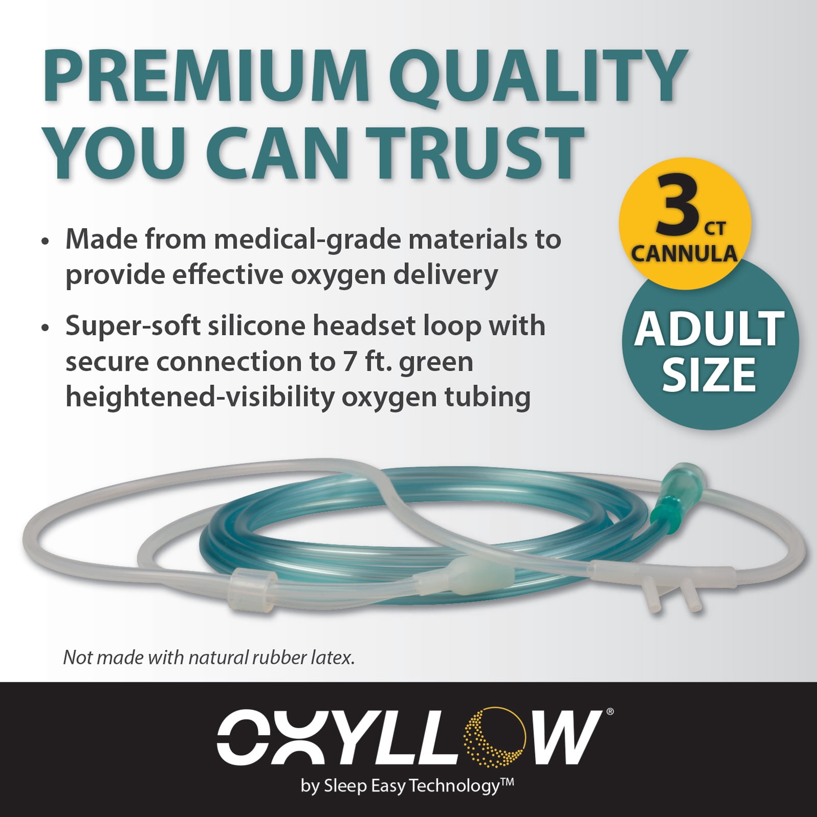 Oxyllow Super-Soft Nasal Cannula | Gentle on Nose, Cheeks and Ears | 3-Count | 7 FT | Adult-Size | Lightweight, Over-The-Ear Design