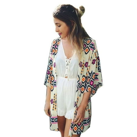 kimono chiffon floral cardigan sheer swimwear summer beach