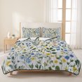 thumbnail image 3 of King Quilt Set 96''x106'', Elegant Blue Yellow Spring Floral Lightweight Bedspread Coverlet Set with 2 Pillow Shams, Summer Botanical Green Breathable All Season Quilt Bedding for Bedroom/Guest Room, 3 of 9