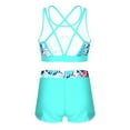 thumbnail image 3 of YONGHS Girls Sleeveless Crop Top with Boyleg Shorts Suit Dance Sports Swim 2 Pcs Training Outfits Green Palm Leaf 14, 3 of 7