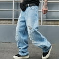 thumbnail image 5 of Miqool Men's Ripped Distressed Baggy Jeans Classic Five-Pocket Wide Leg Hip Hop Stretch Jeans Loose Fit Denim Pants Y2k Streetwear, 5 of 8