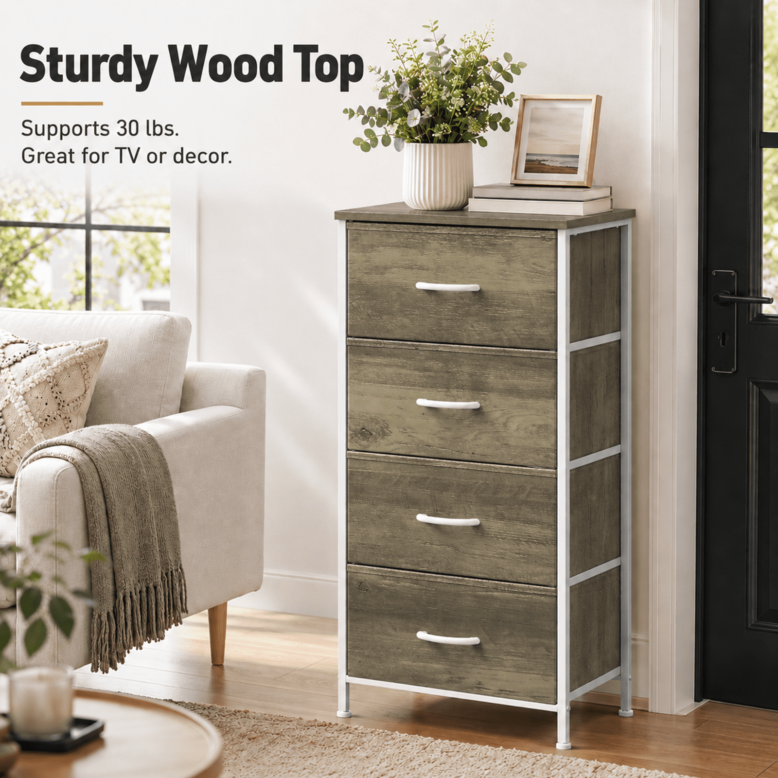 Alvantor Dresser for Bedroom with 4/5 Storage Drawers, Dressers Chest of Drawers Fabric Dresser with Sturdy Steel Frame, Wooden Top Cabinet Night Stand Dresser for Closet