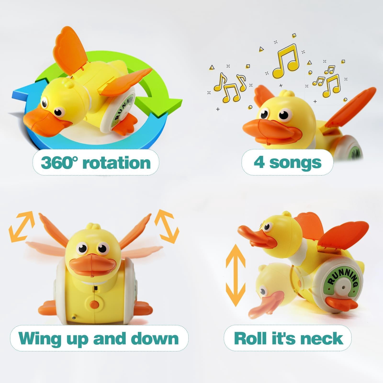 Baby Musical Duck Toys, Cute Running Duck Crawling Toys with Light & Music, Increase Baby Tummy Time Toys, Great Musical Crawl Toys for Infant 12-18 Months(Yellow)