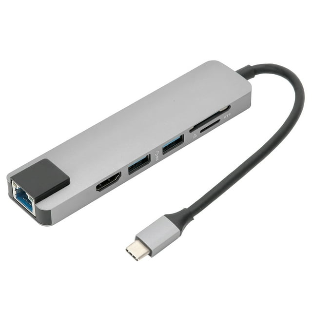 HUB externo extendido 6 en 1 USB 3.0 HDMI RJ45 Adaptador multipuerto de pantalla TypeC Gris