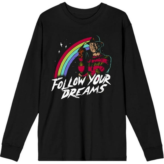 Nightmare On Elm Street Follow Your Dreams Adult Black Crew Neck Long Sleeve Tee-Medium