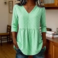 thumbnail image 5 of Qgtaibl Womens Plaid Babydoll Blouse Casual V Neck 3/4 Length Sleeve Cotton Shirts Loose Fit Flowy Pleated Tunic Tops Green L, 5 of 7