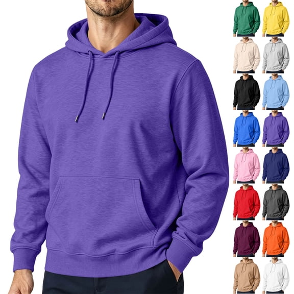 UDAUDU Mens Casual Cotton Hooded Collar Drawstring Hoodies 2026 Fall Fashion Pullover Sweatshirts Long Sleeve Shirts Purple 3XL