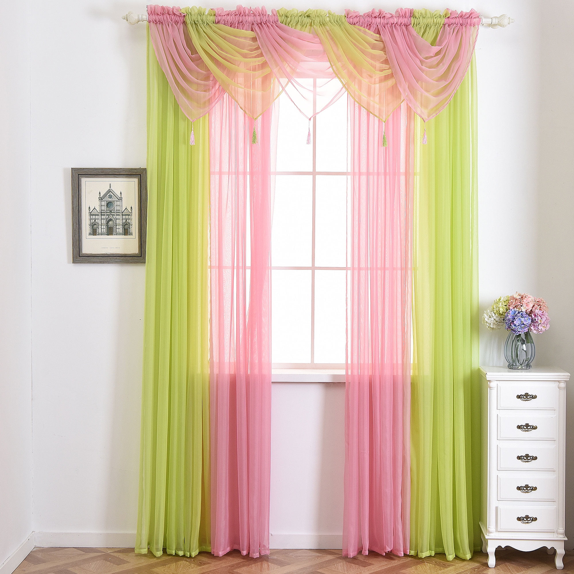CUH Voile Sheer Rod Pocket Curtain Panel Drape Scarf Valance, Swag
