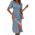 thumbnail image 3 of Womens V Neck Short Sleeve Solid Color Casual Dress Summer Chic Midi Dress XXL, 3 of 6