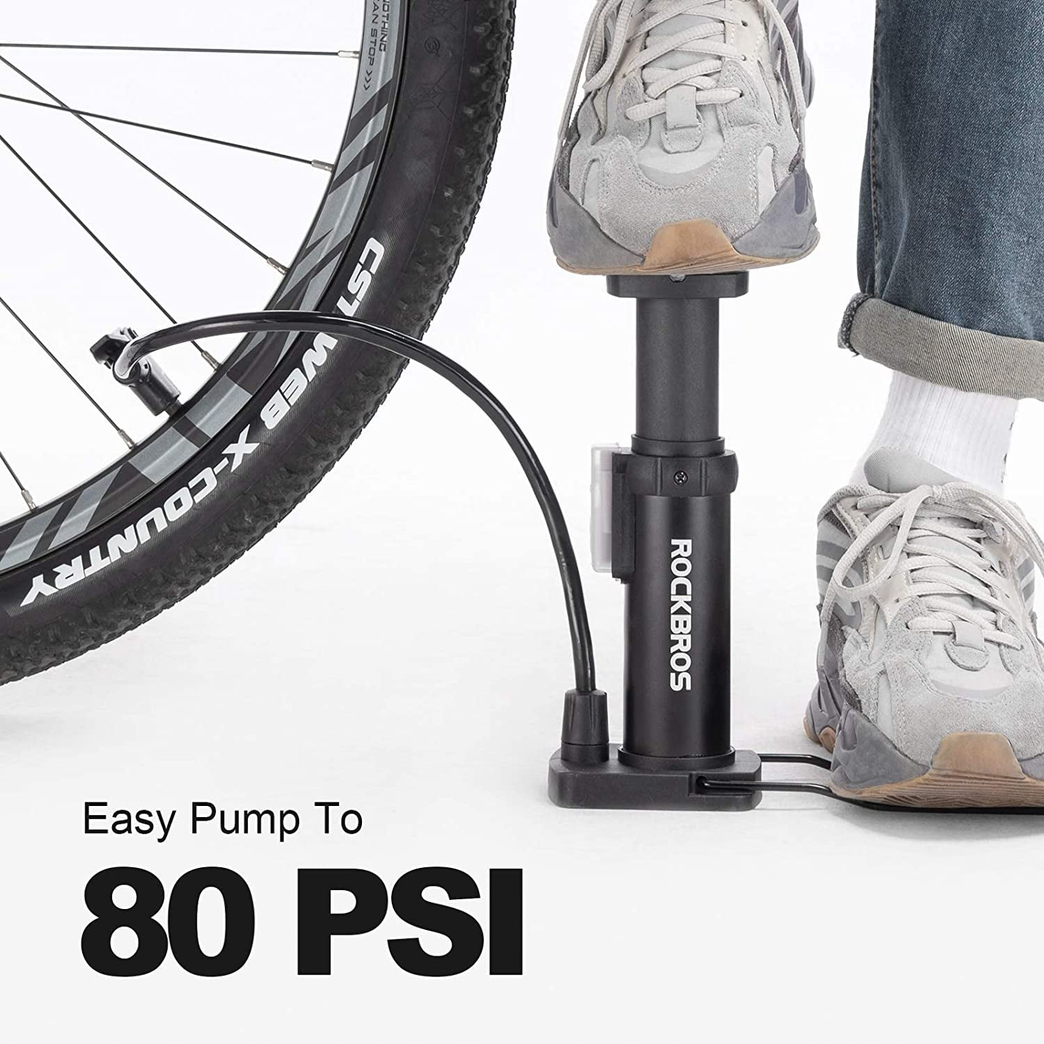ROCKBROS Bike Floor Pump Portable Bicycle Foot Pump Air Pump