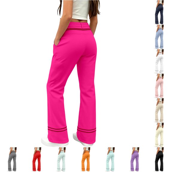 Glisme Girl'S Uniform Pant Back To School Elastic Waist Leggings Straight Leg Solid Color Flare Trousers 5-6 Years Hot Pink