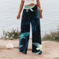thumbnail image 4 of Women Palm Tree Wide Leg Pants High WaistTrousers Casual Boho Palazzo Pants Lounge Elastic Waist Pants Comfy Flower Print Dresses Pants, 4 of 5