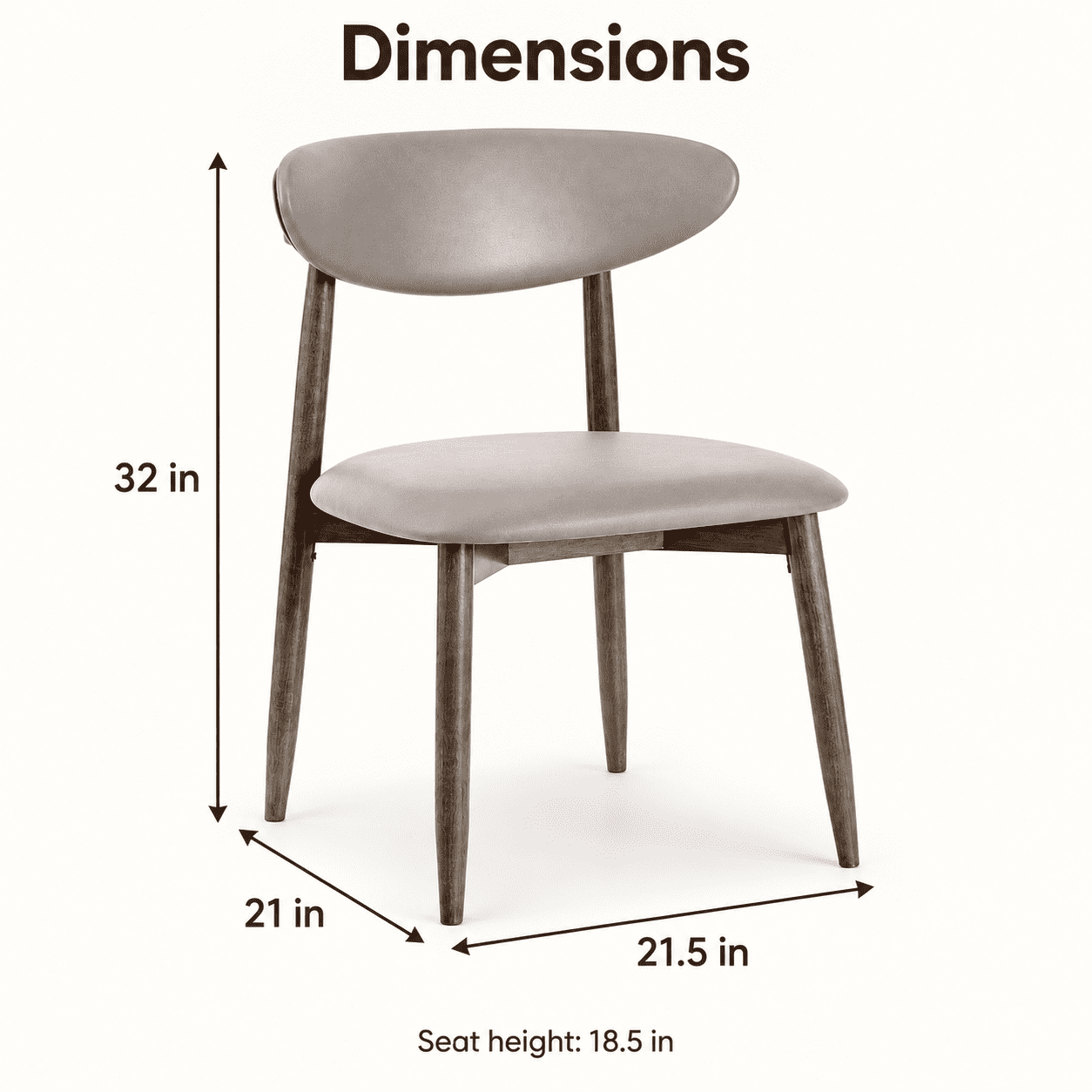 Furnibear Upholstered Dining Chairs Set of 2 with Curved Backrest and Rubber Wood Legs for Kitchen and Dining Room Modern Seating, Gray