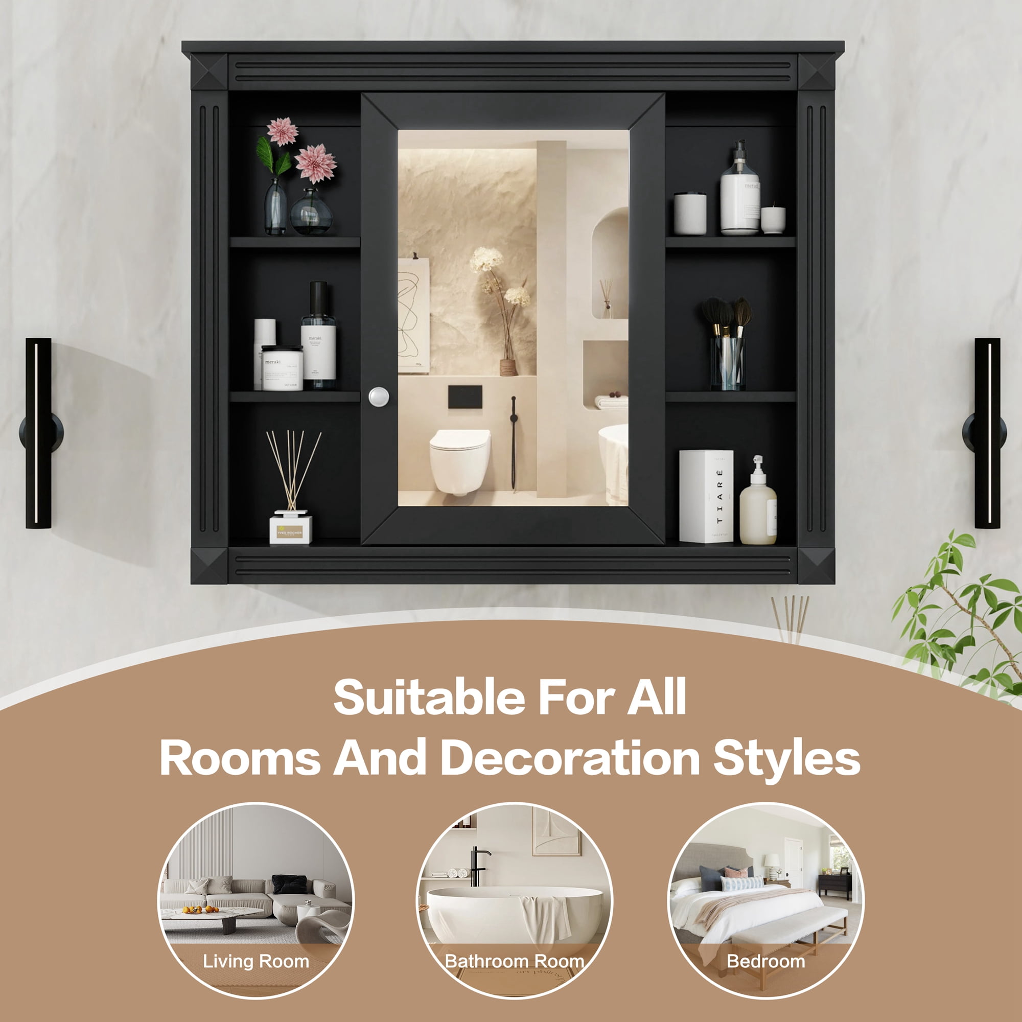 MAYEERTY 35'' x 28'' Wall Mounted Bathroom Medicine Cabinet with Mirror, 6 Open Shelves – Storage Cabinet