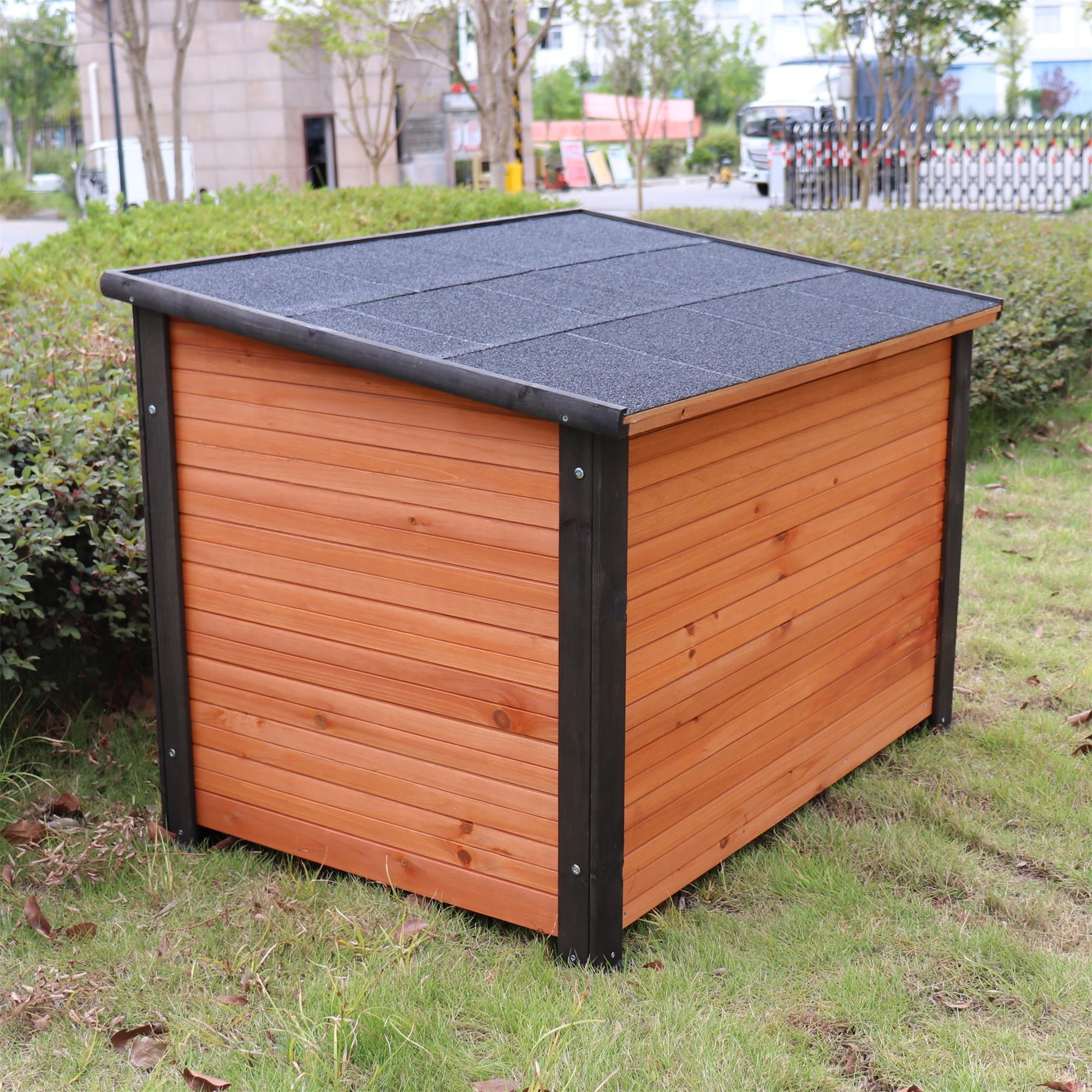 Pefilos 26.4" Width Outdoor Wooden Dog House for Medium Dogs with Raised Feet, Removable Floor Weatherproof Pet Cat House, Gold Pefilos 26.4" Width Outdoor Wooden Dog House for Medium Dogs with Raised Feet, Removable Floor Weatherproof Pet Cat House, Gold