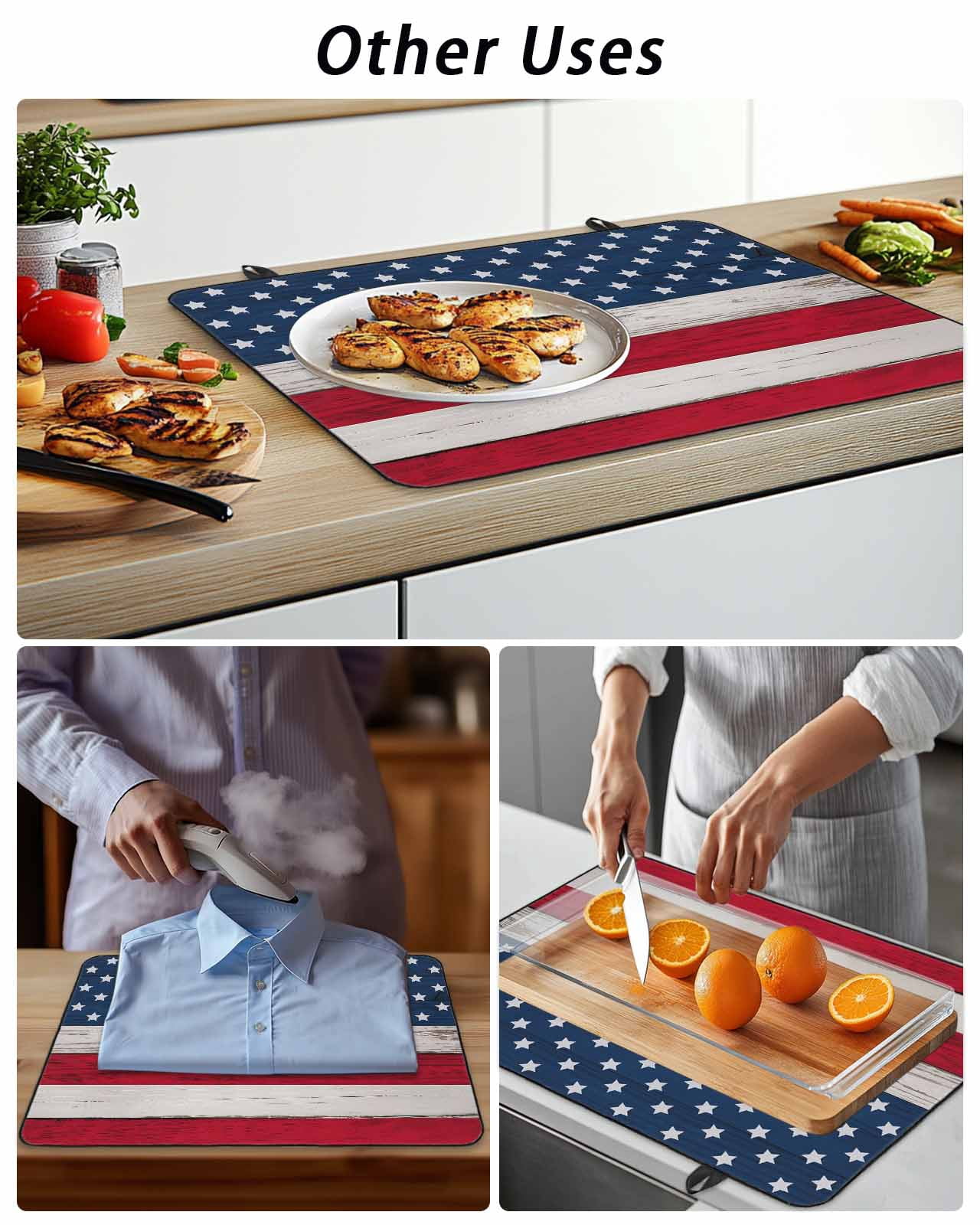 Stove Top Covers for Electric Stove, Wooden American Flag Glass Stovetop Cover Protector, Independence Day Star Striped Flag Induction Cooktop Protector Oven Mat for Kitchen Countertop 24"x21"