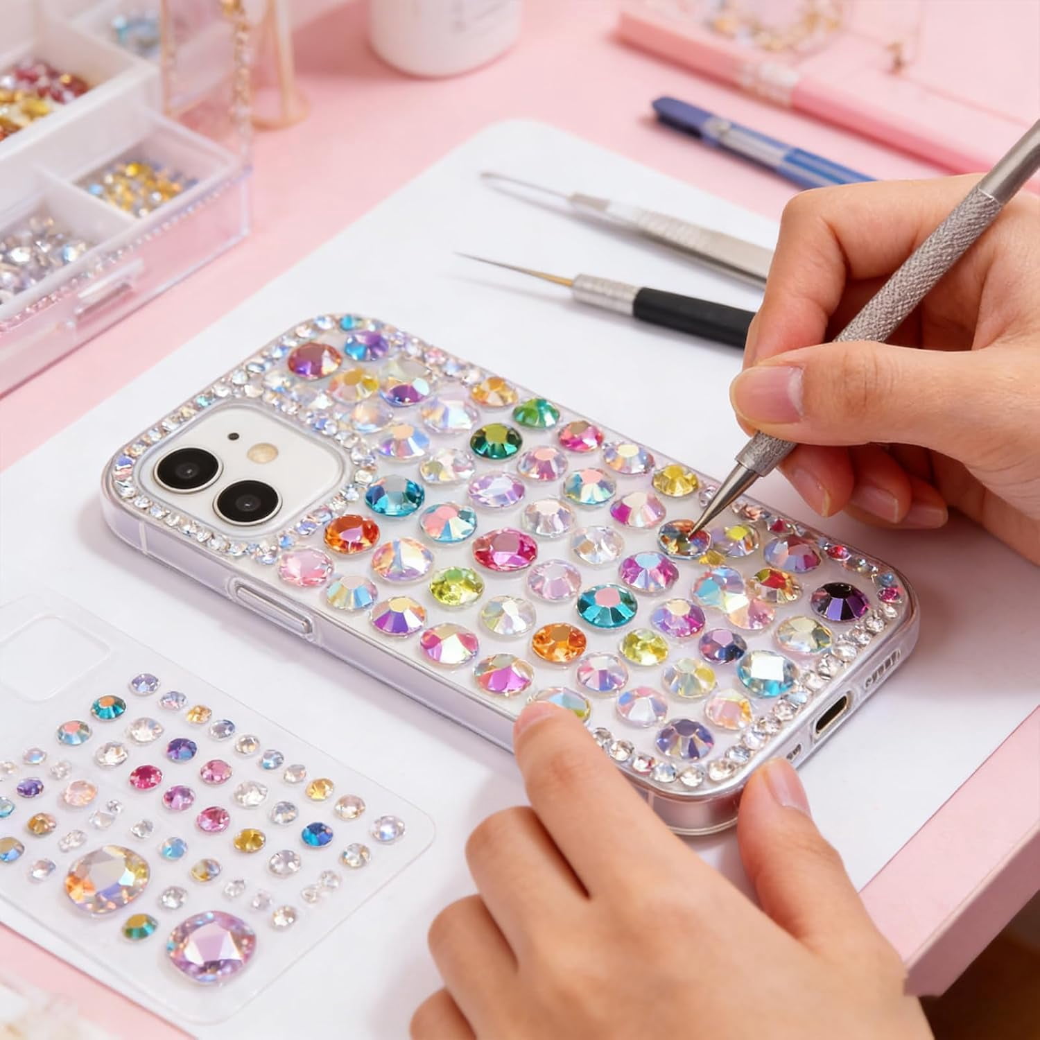 Resin Jelly Rhinestones Kit for Bedazzling, 3 Pcs Adhesive & Tools, Multicolor Assorted Shapes for Clothing, Crafts, DIY Jewelry Making