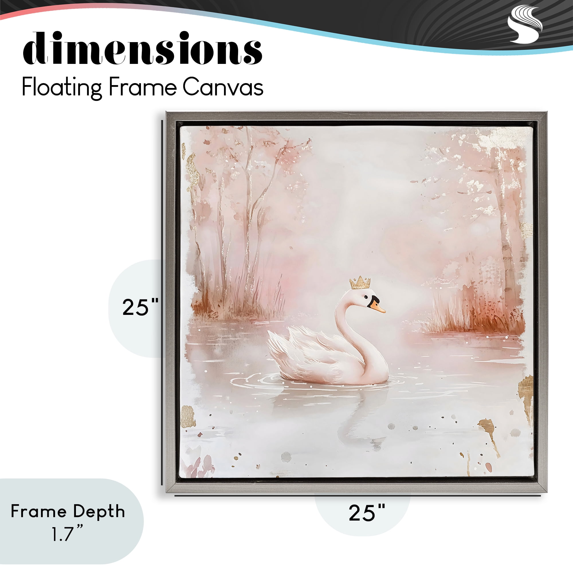 Stupell Industries Swan with Crown in Pastels Gray Framed Floater Canvas Wall Art, design by Creative Studio