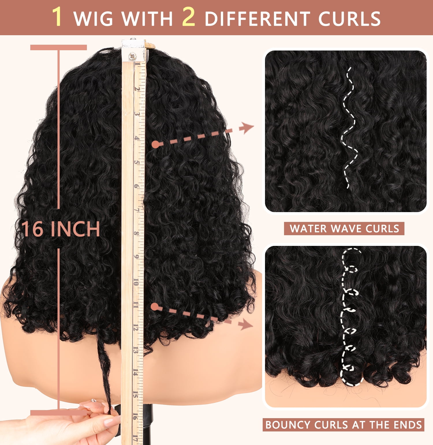 UREMY Bouncy Curly Wig Human Hair with Spiral End, 13x4 Lace Frontal Burmese Curly Bob Wigs, Water Wave Brazilian Pre Plucked Wigs for Black Women Natural Color 16 Inch