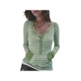 thumbnail image 3 of Women Striped Button‑Up Henley Long‑Sleeve Tops, Loose‑Fit Casual Tunic Blouse Shirts, 3 of 5