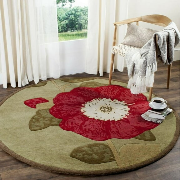 Premium Round, Handmade Rug with Floral Design made with High Quality New Zealand Wool Best Suites in your Living Room