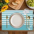 thumbnail image 4 of Blue Anchor Placemats Set of 6, Modern Nautical White Geometric Stripes Placemats for Dining Table, Place Mats for Kitchen Tabletop, Waterproof Wipeable Dining Table Mats Set, 4 of 9