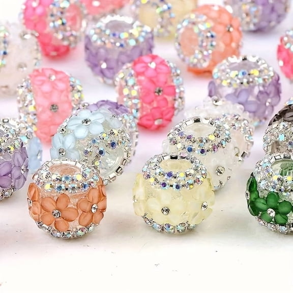 10 piece set of 0.67x0.59 inch acrylic flower ball beads, shiny center - random color mixing, suitable for jewelry making, DIY handicrafts, bead pens, keychains, necklaces, phone chains - girl style