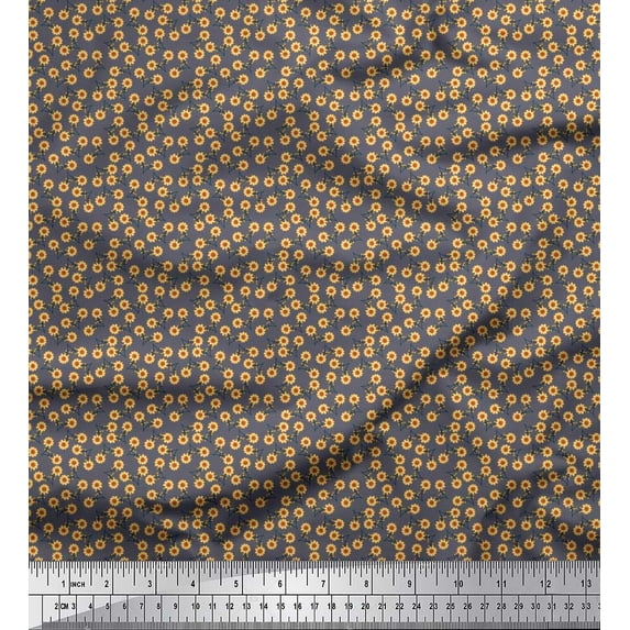 Soimoi Japan Crepe Satin Fabric Leaves & Floral Small Print Fabric by The Yard 42 Inch Wide