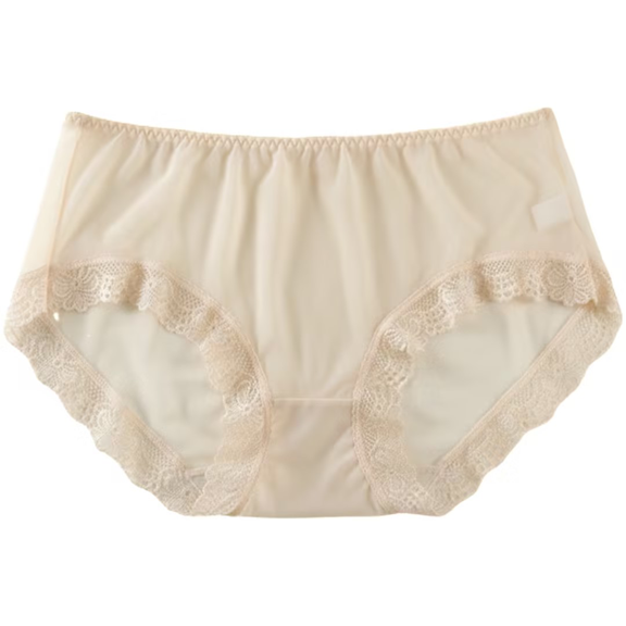 Womens Underwear Sheer Mesh Lace Mid Waist Loose Sexy Brief Panties for Women Beige L