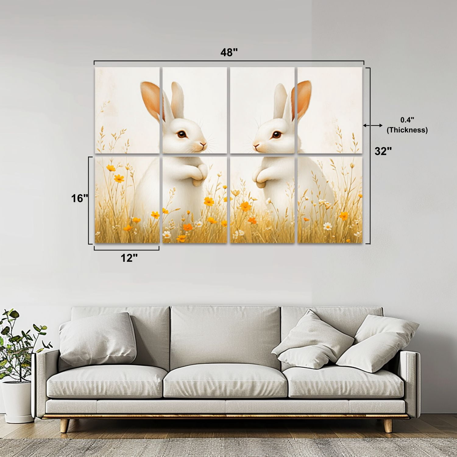 8 Pack Art Acoustic Panels Sound Absorbing Pair White Rabbits Decorative Soundproof Wall Panels Self Adhesive for Nursery Game Room Bedroom 48"x32"