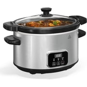 4 QT Programmable Slow Cooker, Kiss the Water Digital Slow Cooker with Locking Lid, Food Warmer with 3 Heating Modes & Timer, Dishwasher-Safe Removable Ceramic Pot & Glass Lid, Stainless Steel