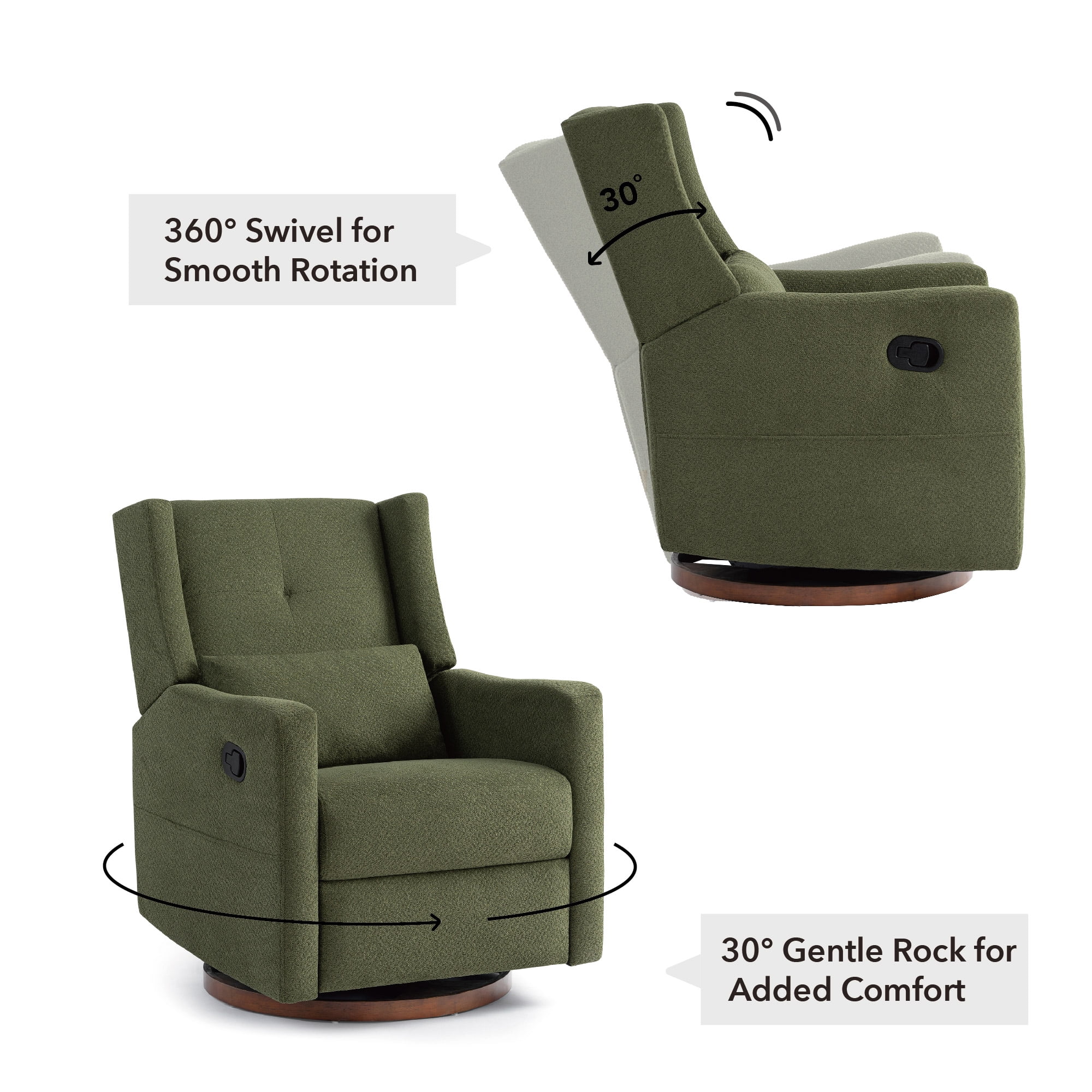 Spruce & Spring Manual Swivel Glider Recliner with Storage Pocket, Moss Green