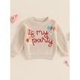 thumbnail image 4 of FOCUSNORM Baby Girl Birthday Knit Sweater Letter Balloon Embroidery Long Sleeve Pullover Tops for Fall Winter, 4 of 9