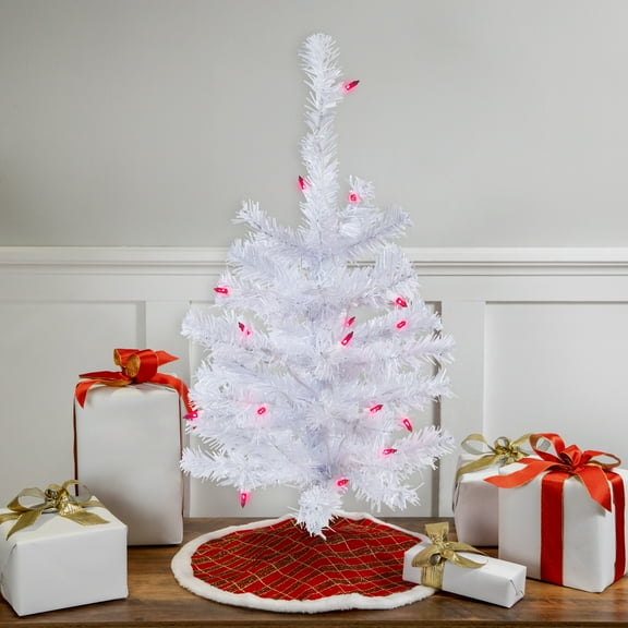 Northlight Pre-Lit Slim Woodbury White Pine Artificial Christmas Tree - 2' - Pink Lights