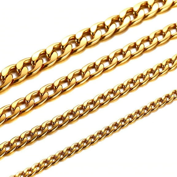 Infinique Creations - 18K Gold Plated Stainless Steel Cuban Curb Chain Bracelet Necklace 3~12mm