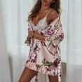 thumbnail image 6 of Bathrobe for Women Satin Printed Long Sleeve Lace With Belt Womens Pjs Sets,A,S, 6 of 9