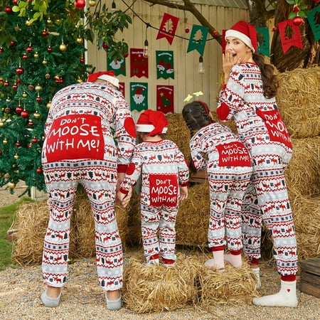

PatPat Christmas Printed Mosaic Matching Family Pajamas Jumpsuit with Santa Hat Set 2pcs DON T MOOSE WITH ME Sleepwear Front Zipper Holiday Loungewear Pjs Onesies Flame resistant