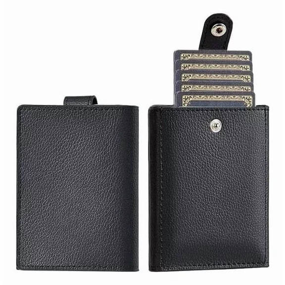 AIUWO Men's Trifold Pattern Leather Wallet - Black