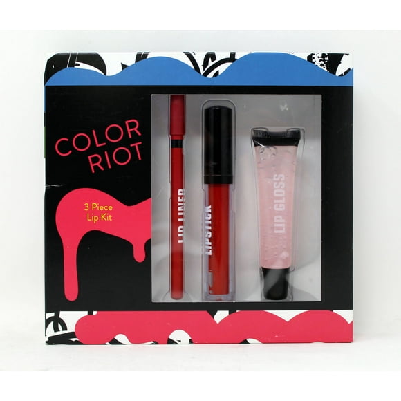 Color Riot Kit à Lèvres Gloss, Liner & Rouge à Lèvres Liquide Coffret Cadeau 3 Pcs